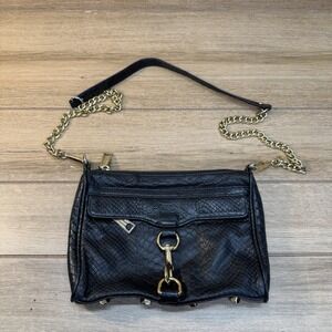 Rebecca Minkoff Mini M.A.C Black Leather Snakeskin Crossbody Bag Edgy Y2K Style